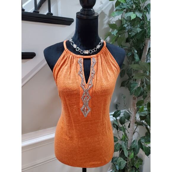 INC International Concepts Tops - International Concepts Orange 100% Linen Round Neck Sleeveless Top Blouse Small